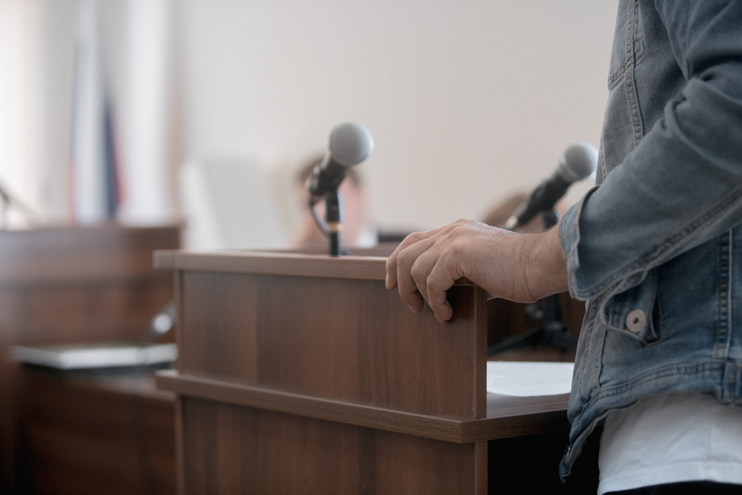 Experienced domestic violence attorney in Lansing Michigan courtroom defending client rights